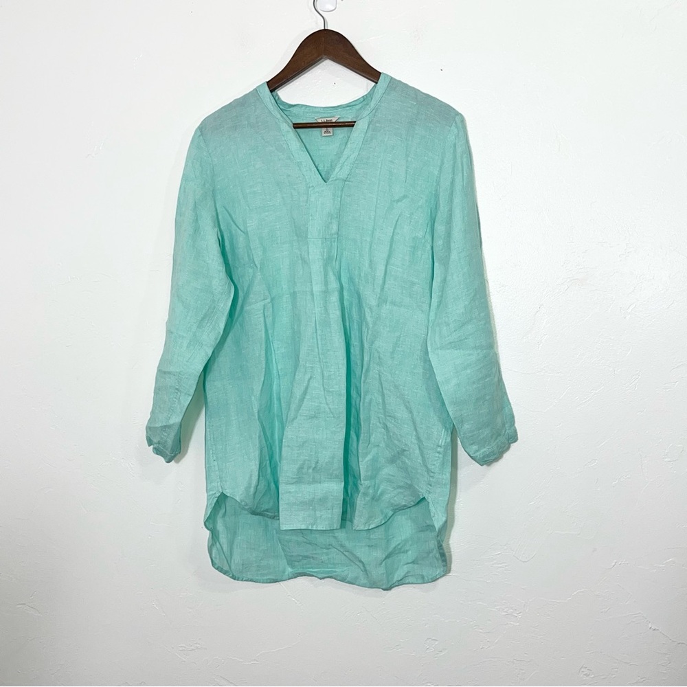 LL Bean Seafoam Green Long Sleeve Linen Tunic Size L